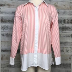 Martha Stewart Pink Stripe Oxford Blouse Size XS Top White Preppy Designer OOTD